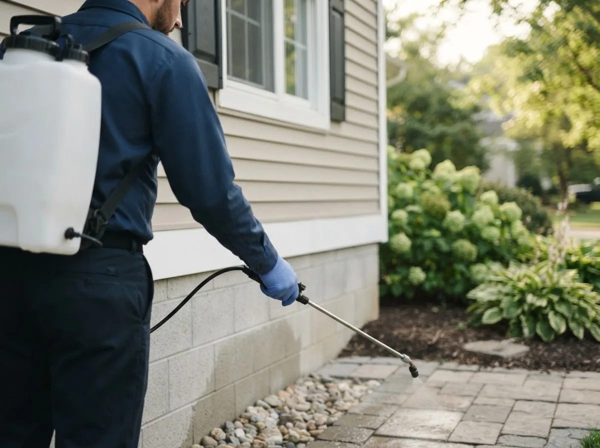 Pest control technician inspecting a home in Cornish, NH